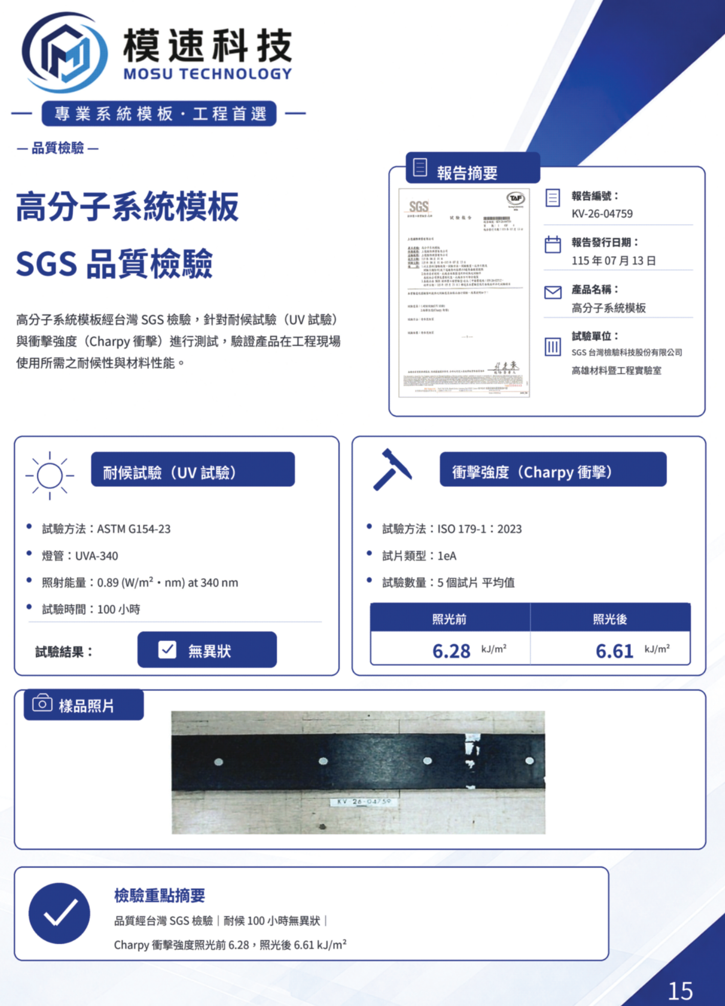 型錄 SGS 品質檢驗摘要
